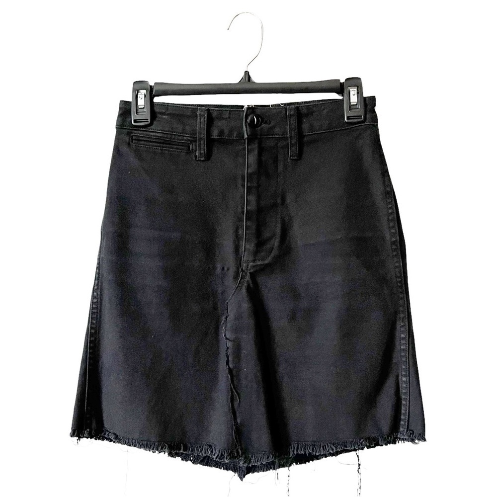 Madewell Rigid Denim Mini Jean Skirt Women's Size 24 Tall Black ALine Frayed Hem